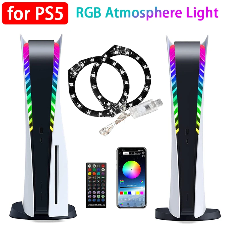 Pre hostiteľský svetlo Strip slepka LED LED 5V 8-farebné svetlo Atmosféry RGB pre nálepky na svetelnú lištu konzoly PS 5 s diaľkovým radičom