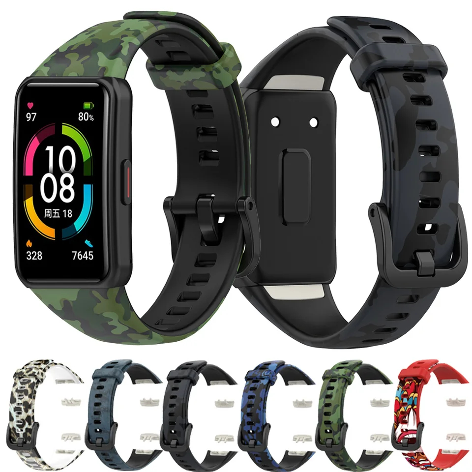 Pre Huawei Band 6 / Honor Band 6 Strap Camouflage Pattern WatchBands Smart Bracelet Nursta náramkového príslušenstva