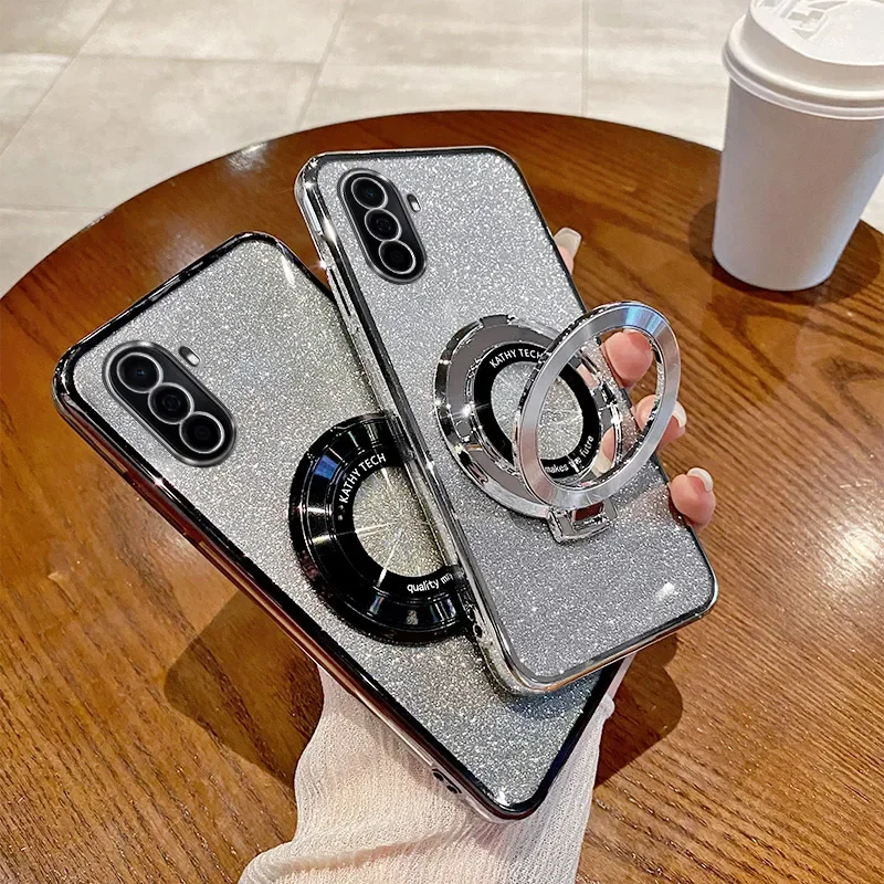 Pre Huawei Nova Y70 Pase Electroplating Soft Glitter TPU Telefónový zadný kryt Huawei Nova y71 Magnetický držiak na telefónne puzdro