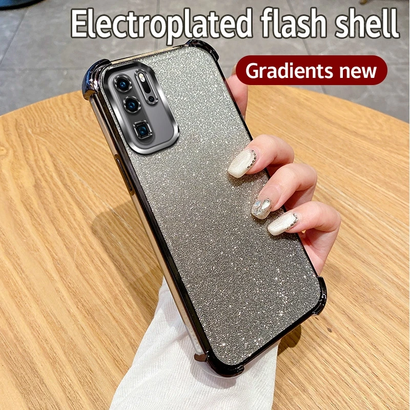 Pre Huawei P30 Pro P40 P50 P60 PURA 70 Ultra Mate 30 40 50 60 P Glitter Palting Silikónové mäkké puzdro Štyri rohové proti šokom