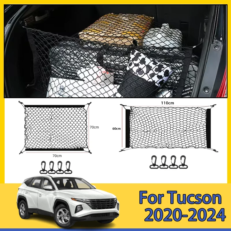 Pre Hyundai Tucson NX4 2020-2024 2021 2022 2023 Kmeň automobil s čistým batožinovým batožinovým sieťou nylonové tašky Zadný zadný nákladný doplnok