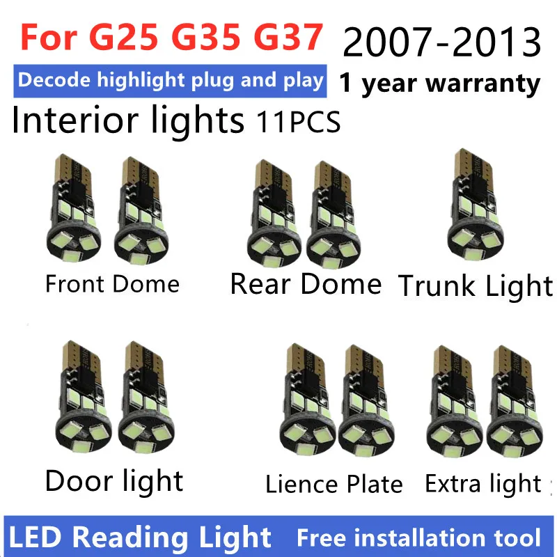 Pre Infiniti G25 G35 G37 2007 08 09 10 11 12 13 LED Vnútorná žiarovka Súprava Canbus Can Canbus Can Dome Trunk vozidlo Indoor Lamp