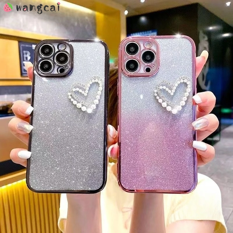 Pre Infinix Hot 40i 40 Pro 30 20 10 9 Hra 30i 11S NFC Zero 30 4G 5G Pase Luxury Bling Love Heart Pearl Plating Soft Soft Cover