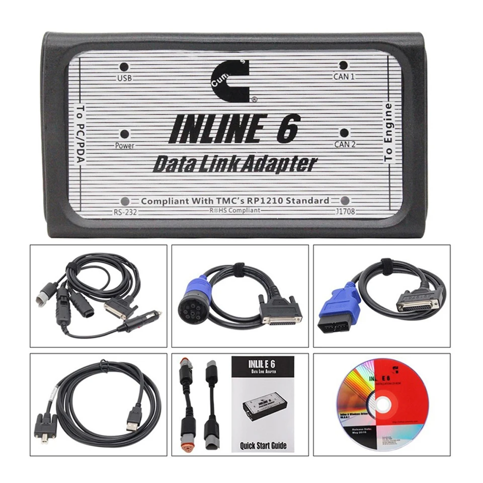 Pre inline 6 V8.7 V7.62 Diagnostický nástroj pre C- Ummins Suppors SAE J1708/J1587 a J1939/Can OBD2 Káblové skener