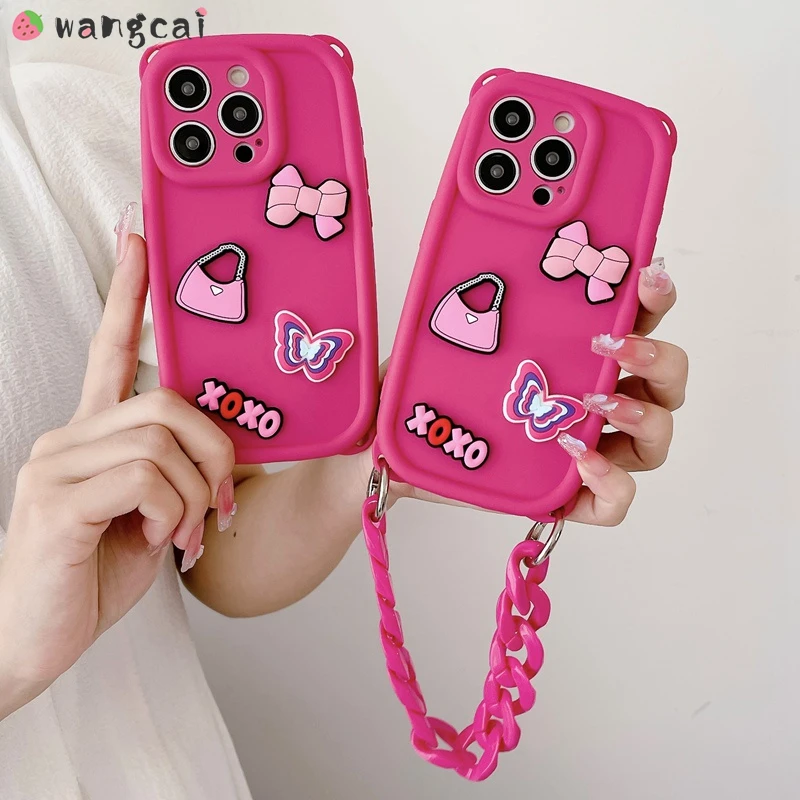 Pre iPhone 15 14 13 12 11 Pro XS Max xr x 7 8 plus telefónny puzdro 3D stereofónny motýľ Bowknot Bowknot Barbie nalievaná roztomilá obálka