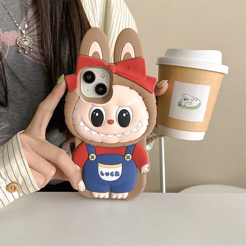 Pre iPhone 16 Promax 15 14 plus 13 12 11 Pro Max Phone Case 3D LaBubu Soft Silikone Case Romper So Cute Cartoon Cover Fundas