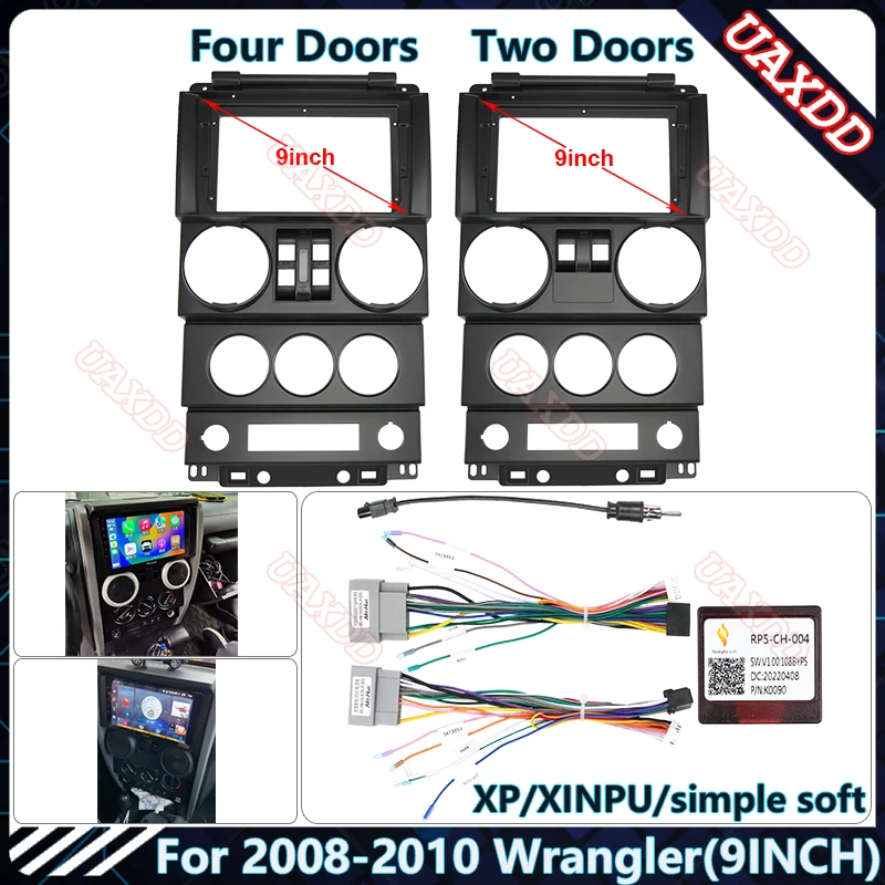 Pre Jeep 2008-2010 Wrangler Two Dvere 9inch Car Android Stereo Audio Screen Multimedia Player Navigation Harnes Rám