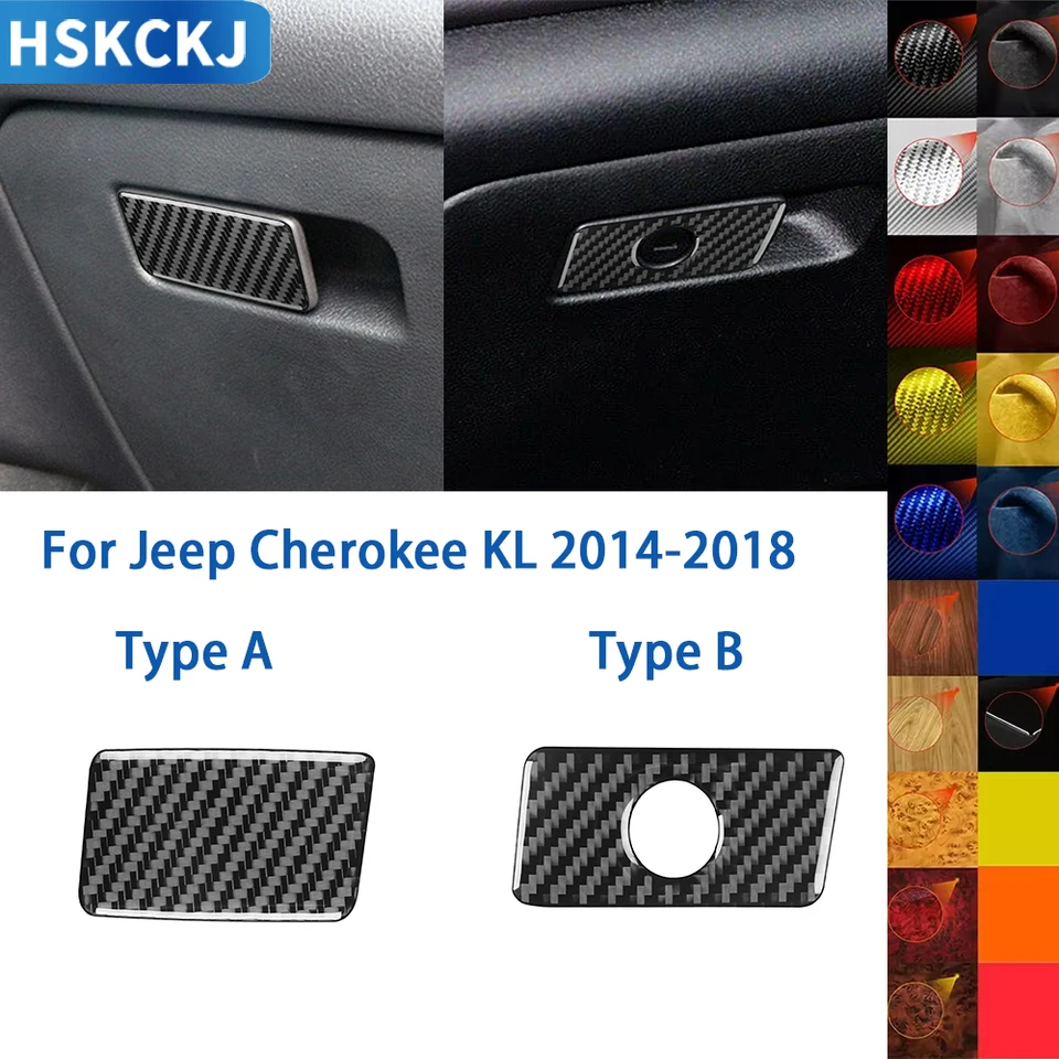 Pre Jeep Cherokee KL 2014-2018 Príslušenstvo skutočné mäkké uhlíkové vlákno Interiérové ​​rukavice rukavicové skrinky Panel Panel Tin