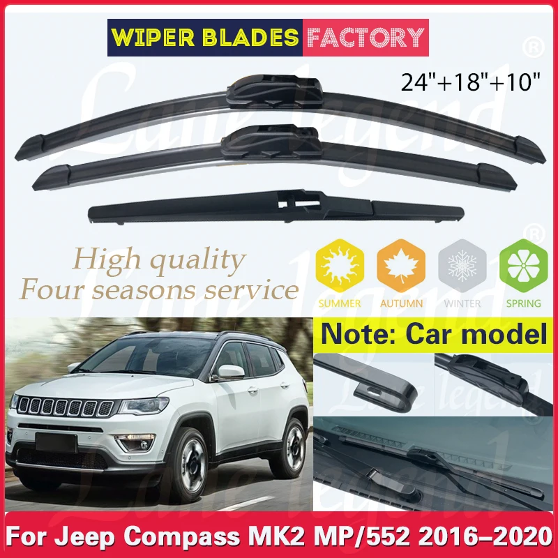Pre Jeep Compass MK2 MP/552 2016 2017 2018 2019 2020 Predný zadný stierač čepele čelné sklo Černé sklo Dážď 24 