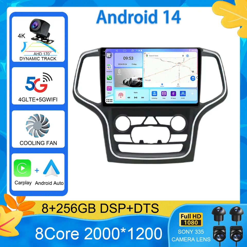 Pre Jeep Grand Cherokee WK2 2014 Car Radio Multimedia CarPlay Navigation GPS bezdrôtové Android auto auto stereo HDR Radio 5G WiFi