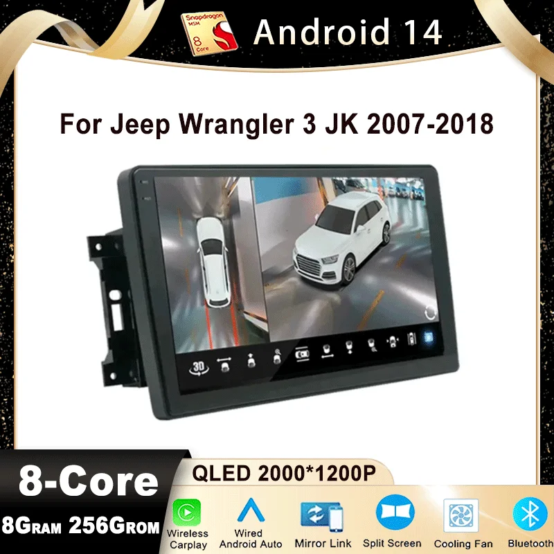 Pre Jeep Wrangler 3 JK 2007-2018 Navigation GPS Multimedia Video Radio Android 14 multimediálny bezdrôtový CarPlay DSP RSD 5G WiFi WiFi
