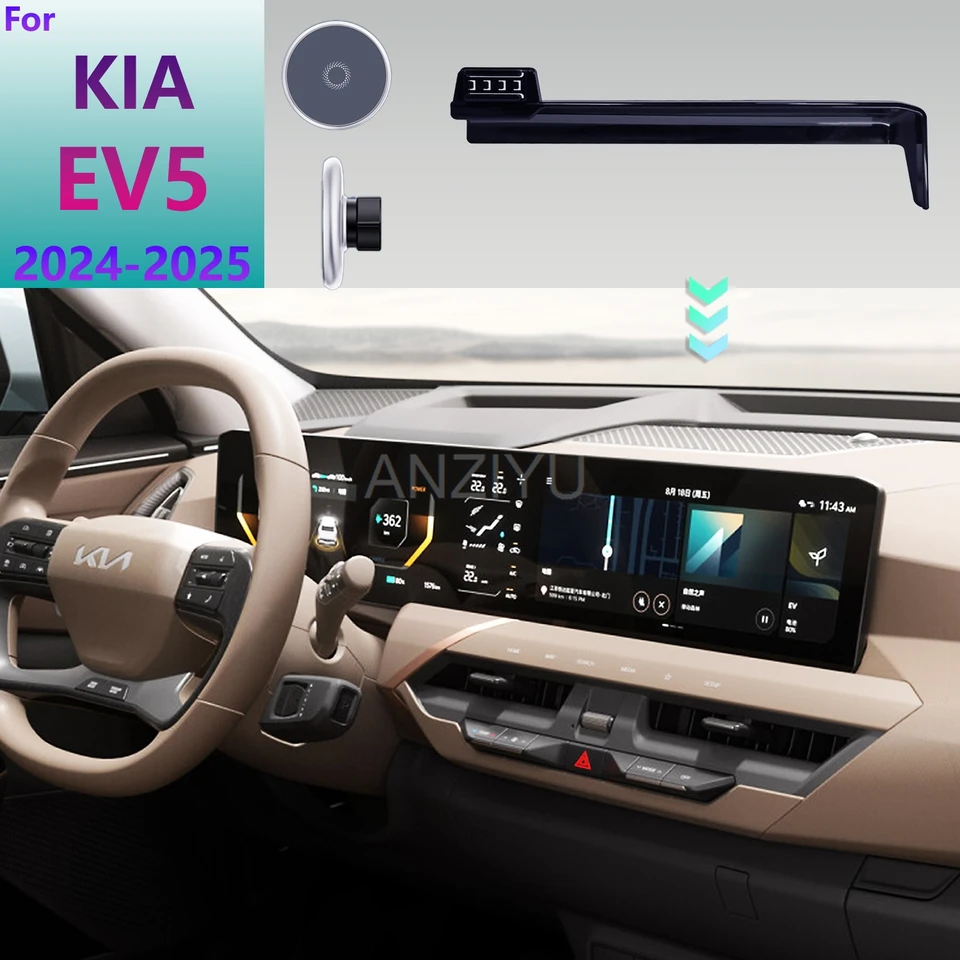 Pre KIA EV5 2024 2025 Držiak na vozidlo Držiak automobilu Fixná základňa Magnetický automobil Mobilný telefón bezdrôtové nabíjanie stojan Rotable Magsafe