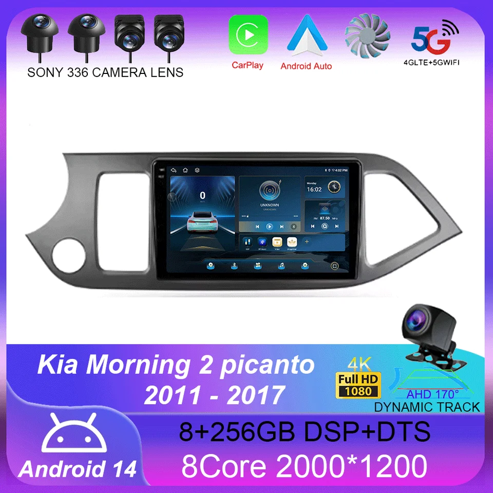 Pre Kia Morning 2 Picanto 2011 - 2017 CarPlay Auto 4G+WiFi GPS Car Radio navigácia multimediálny videozáznam Stereo Bt Android 14