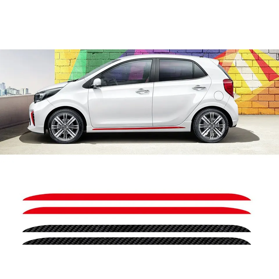 Pre kia picanto ranné uhlíkové vlákno športové dvere bočné sukne pruhy auto styling tela dekorácia nálepka automatické doplnky vinylové obtisky