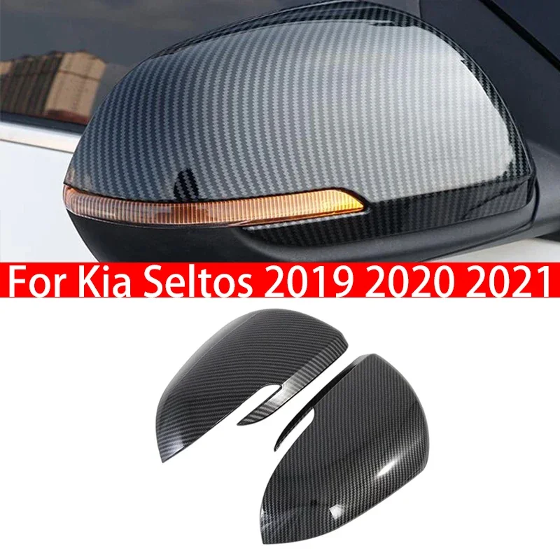 Pre Kia Seltos 2019 2020 2021 ABS uhlíkové vlákno Chrome Striebor Striebor tela Body Zrkadlo Tink kryt Zadný pohľad zadný nálepka