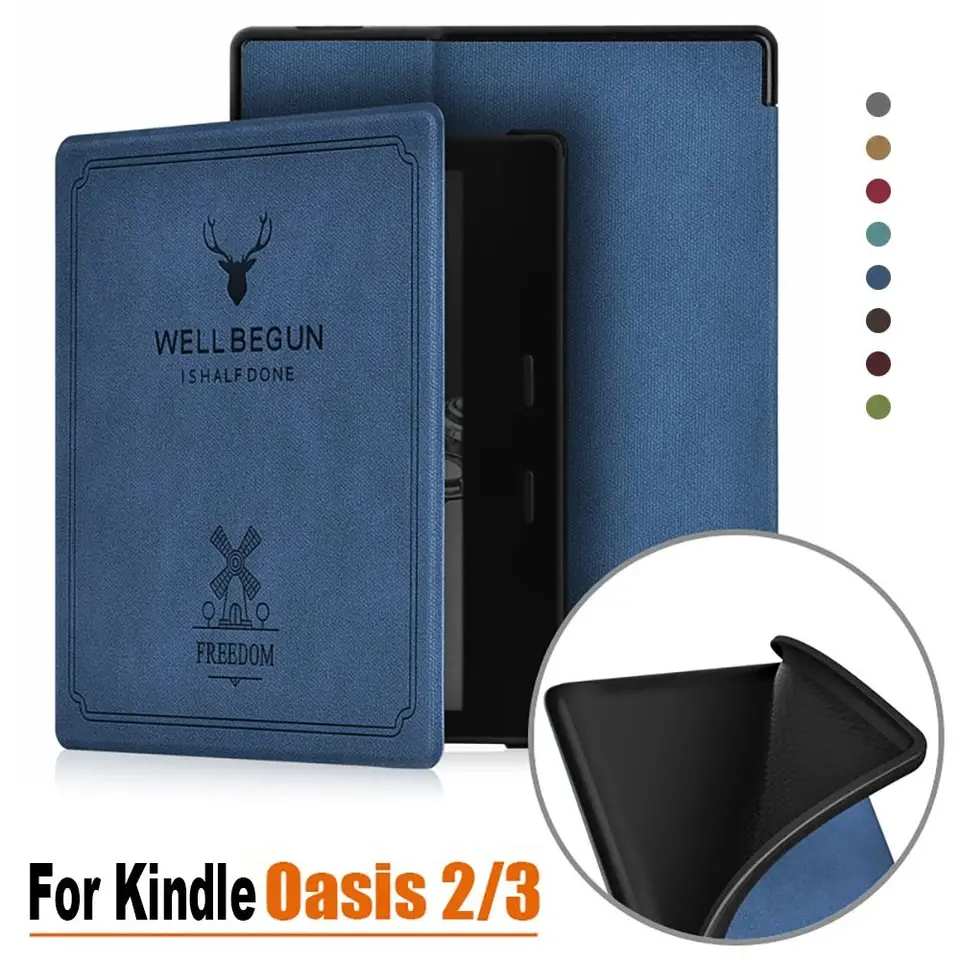 Pre Kindle Oasis 2/3 PU Leather Smart Cover Shock odolný voči automatickému spánku/prebudenie 7 palcov E-knihy Čítačka Folio Case Elk Protective Shell