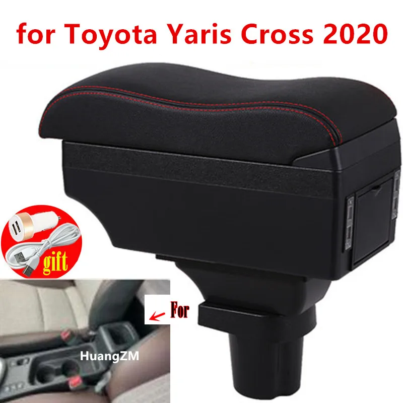 Pre krížovú lakťovú lakťovú lakťovú lakťovú krabicu Toyota Yaris 2020 2021 2022 Vnútorné diely Dopaľba dodatočná úložná skrinka s lakťovou lakťovou lakťom s USB LED svetlom