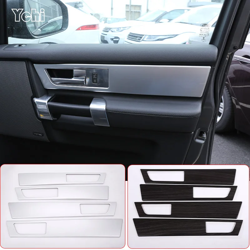 Pre Land Rover Discovery 4 LR4 2010-2016 ABS Čierne drevené zrno/strieborné auto Interiérový rukoväť kľučky panela Tin