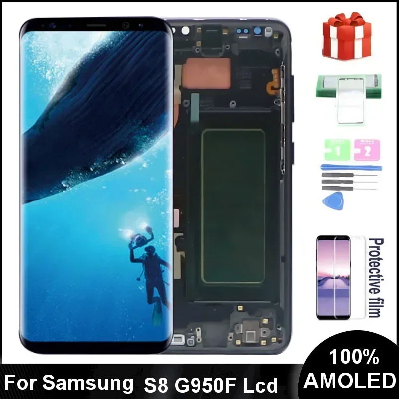 Pre LCD SAMSUNG GALAXY S8 Super AMOLED s rámom G950 G950F SM-G950F/DS G950B/DS LCD LCD DISPIT DISPLOT DIGITICE DIGITIZE Zostava