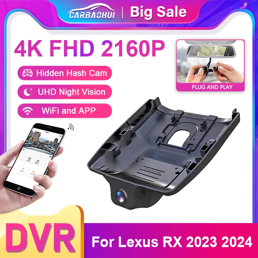 Pre Lexus RX 350H 500H RX500H RX350H 2023 2024 Video zapisovač automobilu WiFi Car DVR 4K 2160p Dash Camera Camera Uhd Night Vision