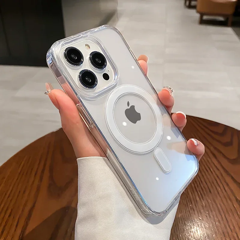 Pre magnetický priehľadný priehľadný puzdro pre iPhone 16 14 15 12 13 13 Pro Max 11 Plus Mini X X SOCKOPPORP COPP