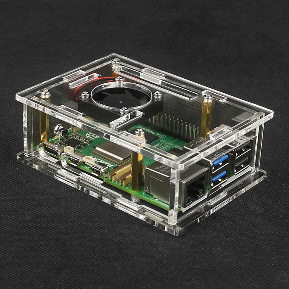 Pre maliny PI 5 Acryl Case Case Copper/Hliníkové chladiče Development Board Ochranné ochranné puzdro s chladiacim ventilátorom