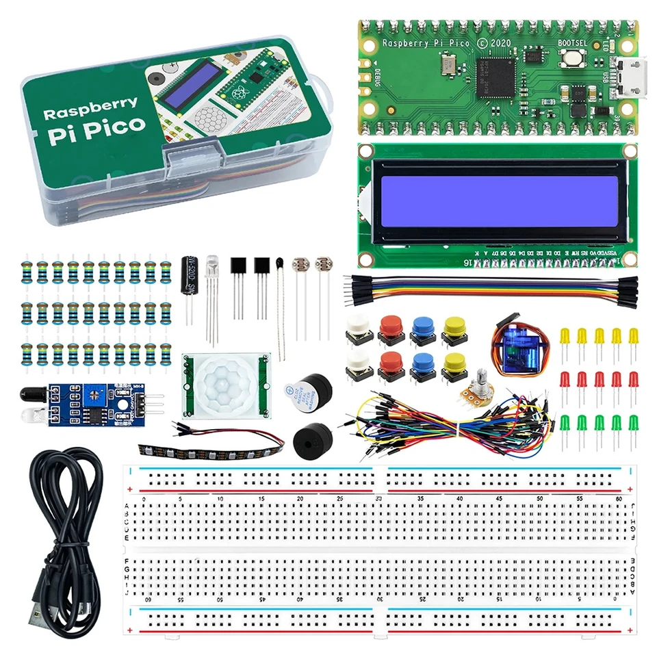 Pre maliny Pi Pico RP2040 Štartovacia súprava LCD1602 Displej modul učenia Suite Sensor Sensor Breboard 9G Servo Electronic DIY Kit