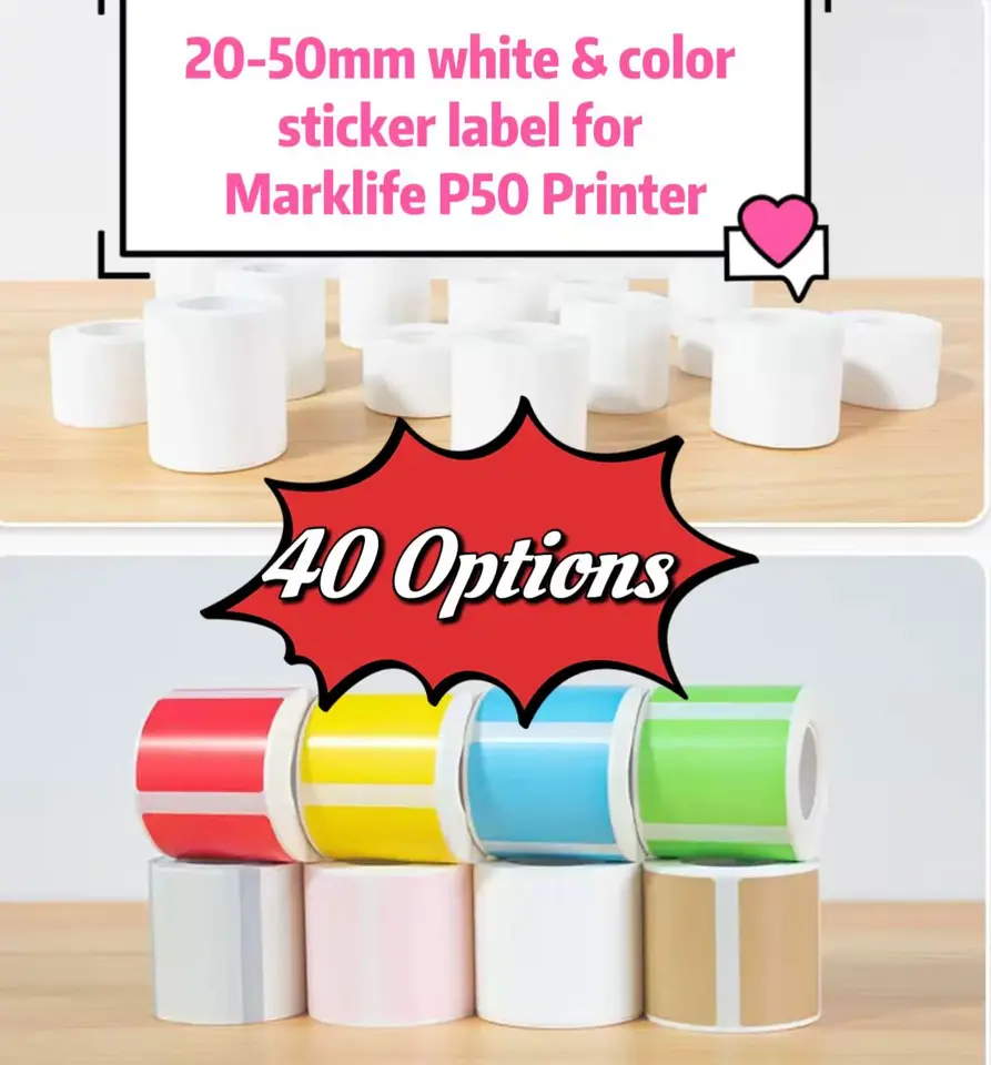 Pre MarkLife P50 P50 M110 / M220 / M200, QLabel E210 TLAČKA BIELA ​​A COLOR TERMAL STACKER 20 mm až 50 mm
