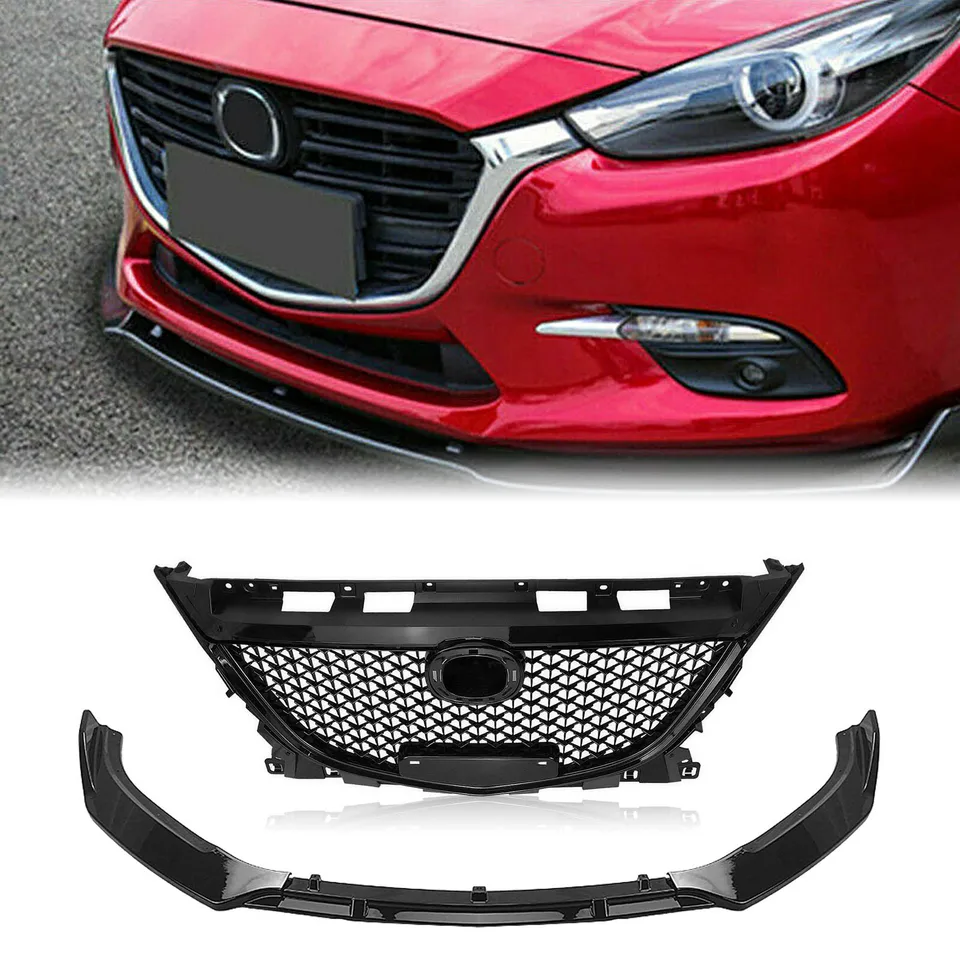 Pre Mazda 3 Axela 2014-2016 predná mriežka v štýle grilu+auto dolný nárazník Spoiler Splitter Plate Blade Ochranca pery