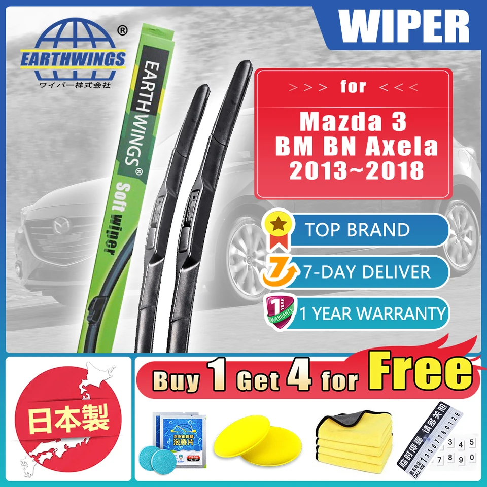 Pre Mazda 3 Mazda3 BM Bn 2013 2014 2015 2016 2017 2018 2018 Axela Front Wiper Blades Befes Černé sklo Automobilové príslušenstvo