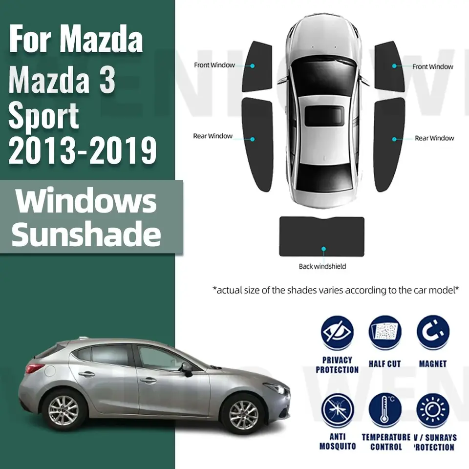 Pre Mazda 3 Sport Hatchback 2013-2019 Okno Car Sunshade Magnetic Curtain Sun Shade Visor Čistá sieť ochrany detí