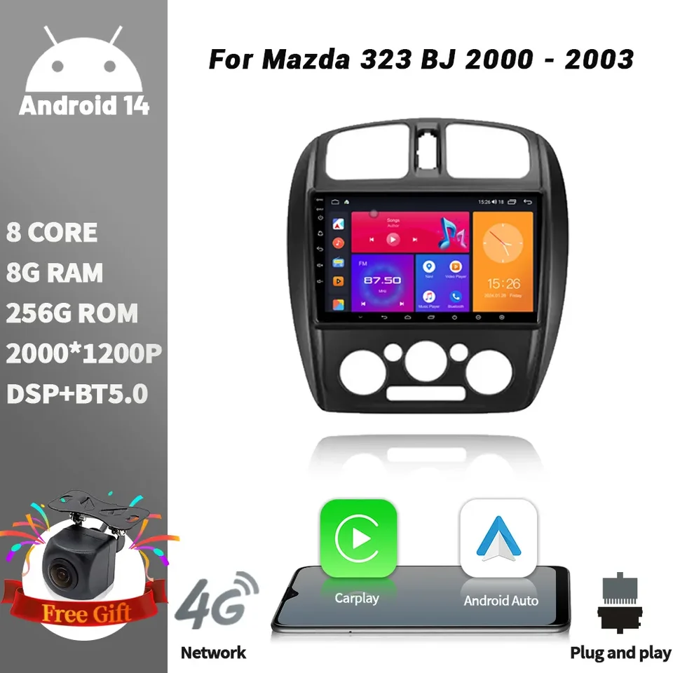 Pre Mazda 323 BJ 2000 - 2003 CAR Radio Radio Multimedia Player Navigation Wireless CarPlay Touch Screen Stereo Android Bluetooth