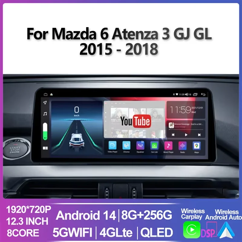 Pre Mazda 6 Atenza 3 GJ GL 2015 - 2018 Car Multimedia Video Player Navigation GPS Android 14 Nie 2Din 2 DVD DVD 12,3 palca