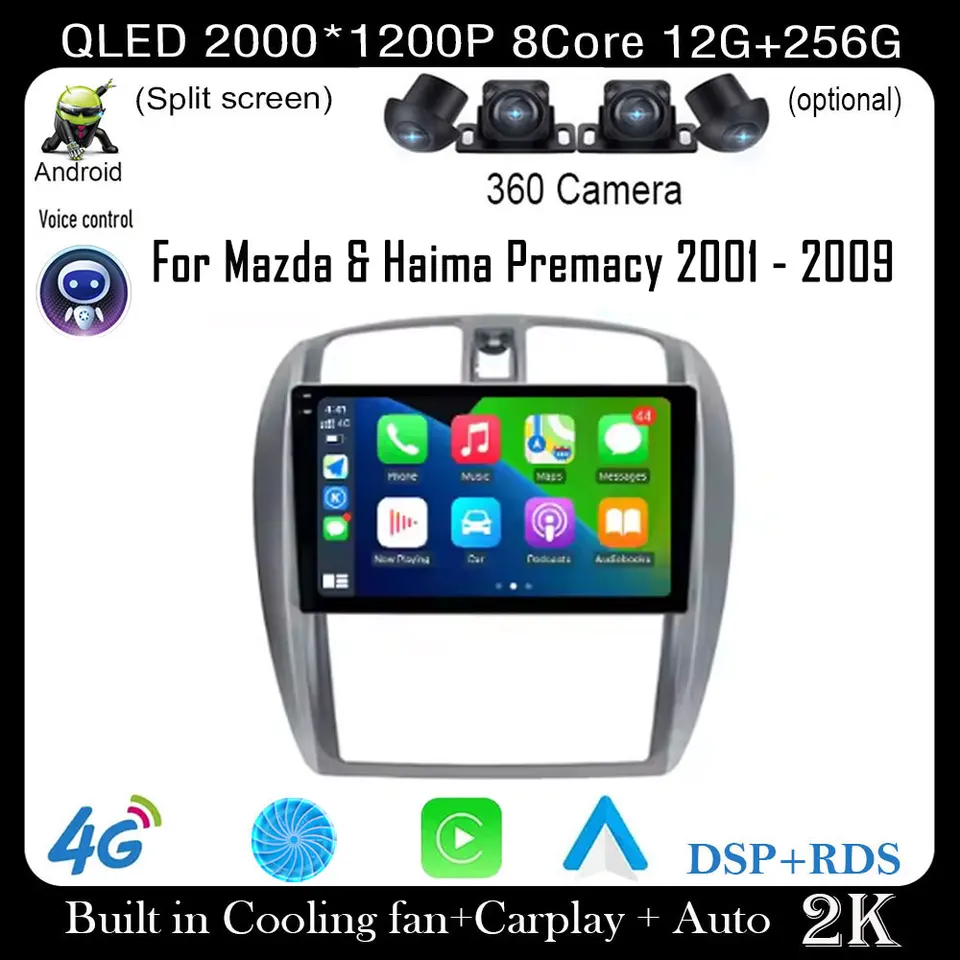 Pre Mazda & Haima Premacy 2001 - 2009 Android 14 Navigation GPS Autoradio Touch Screen Car Radio Audio Cam WiFi Qled Stereo Head