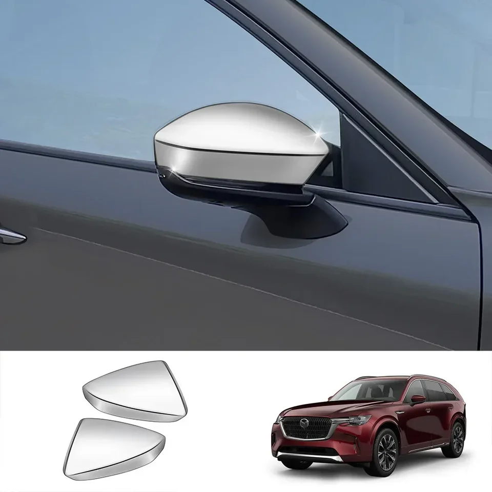 Pre Mazda CX-90 CX90 CX 90 2024 2025 ABS Black Chrome Dvere Mirror Overlay Styling Zadný výhľad Zrkadlový kryt TIM CAR CAR