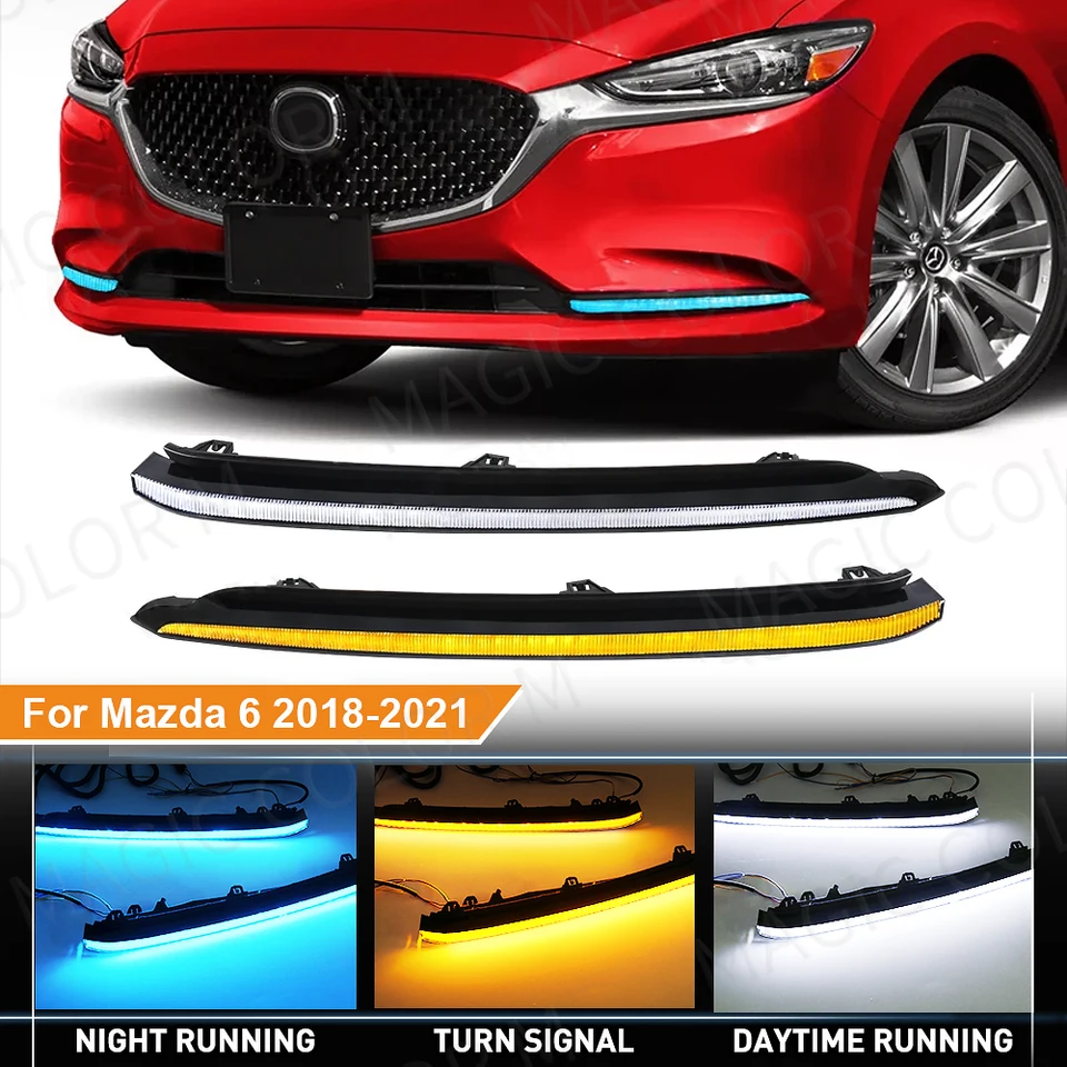 Pre Mazdu 6 2018 2019 2020 2021 Denné svetlo LED DRL LED hmlová lampa White Yellow Turn Signal Indikátor príslušenstva automobilu 12V