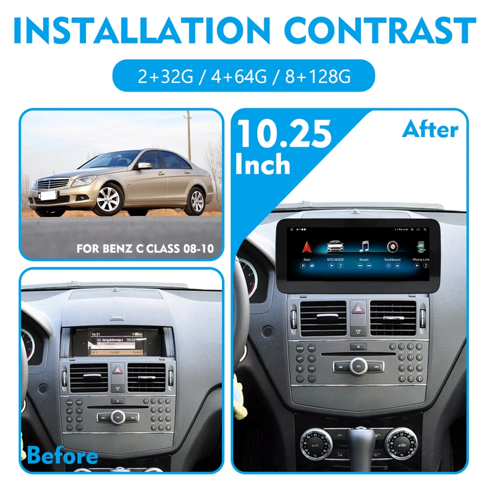 Pre Mercedes Benz C Class W204 NTG 4.0 2008 2010 Monitor automatického hlavy Monitor CarPlay Navigation Car Multimedia Android Radio Screen Screen