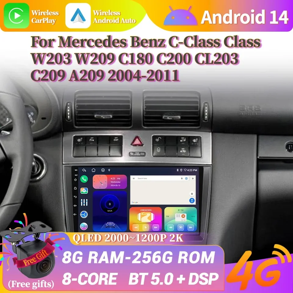 Pre Mercedes Benz Class Class W203 W209 C180 C200 CL203 C209 A209 2004-2011 Autoru Android 14 GPS CarPlay Bluetooth Screen Screen