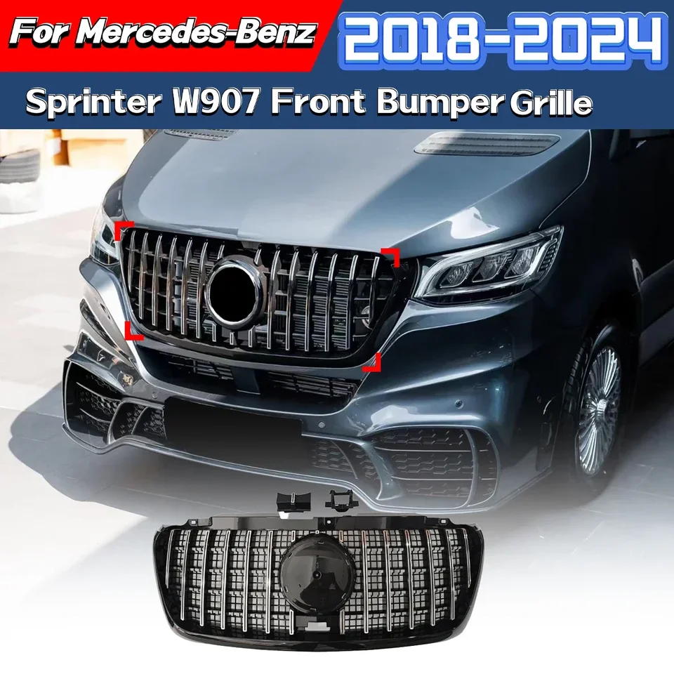 Pre Mercedes-Benz Sprinter W907 2018 2019 2020 2021 2022 2023 2024 predný nárazník mriežky grily facelift ABS Racing Grill