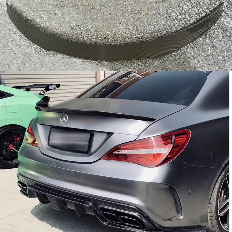 Pre Mercedes CLA W117 AMG uhlíkový spojler FD Style CLA CLA CLA C117 Zadný spojler s uhlíkovými vláknami s červeným čiarovým zadným krídlom kmeňa 2013-up 2013