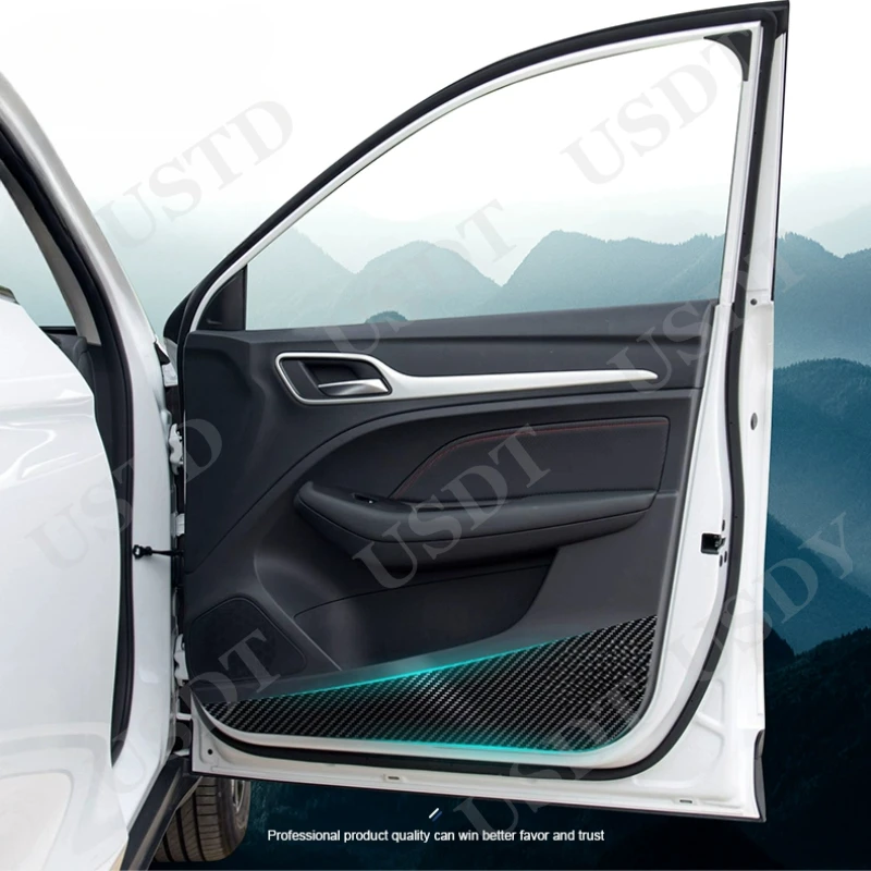 Pre MG ZS 2017 2018 2019 2020 2021 2022 2023 2024 Kožené uhlíkové vlákna s nálepkou Anti kick cover Ochrana Dvere Rat Mat