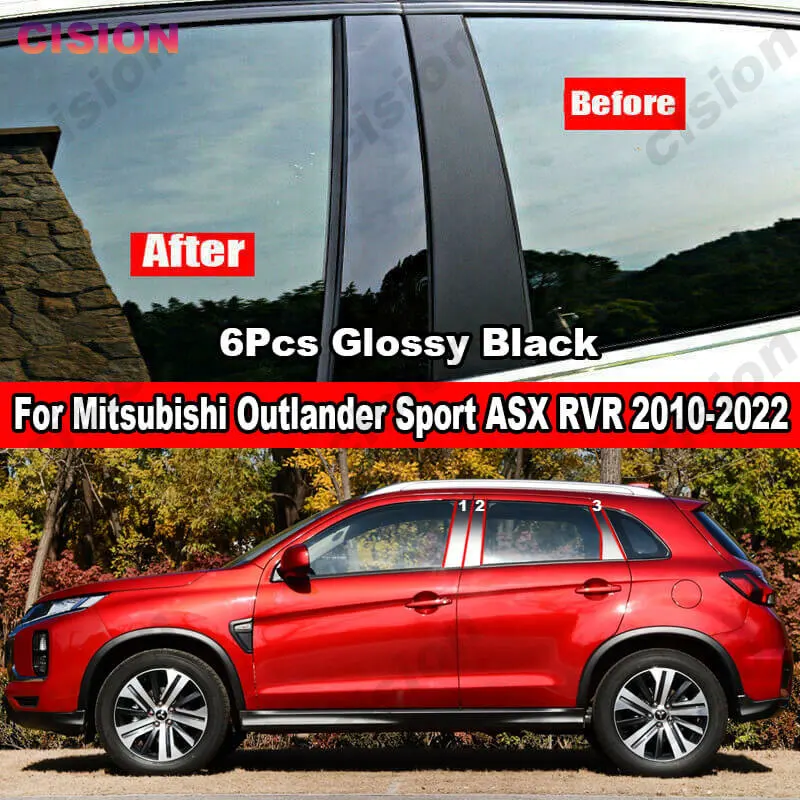 Pre Mitsubishi ASX Outlander Sport Sport lesklý čierny okenný stĺp stĺpec BC Stĺpky stĺpky kryty zrkadlový efekt PC Sticker