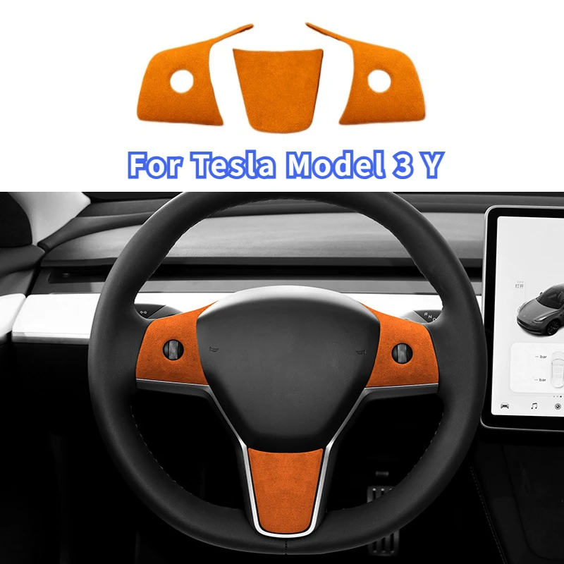 Pre model Tesla Model 3 Y 2021-2023 Nálepka na výrub volantu Alcantara Suede volant Panel Panel Ráme nálepky automobilových príslušenstiev