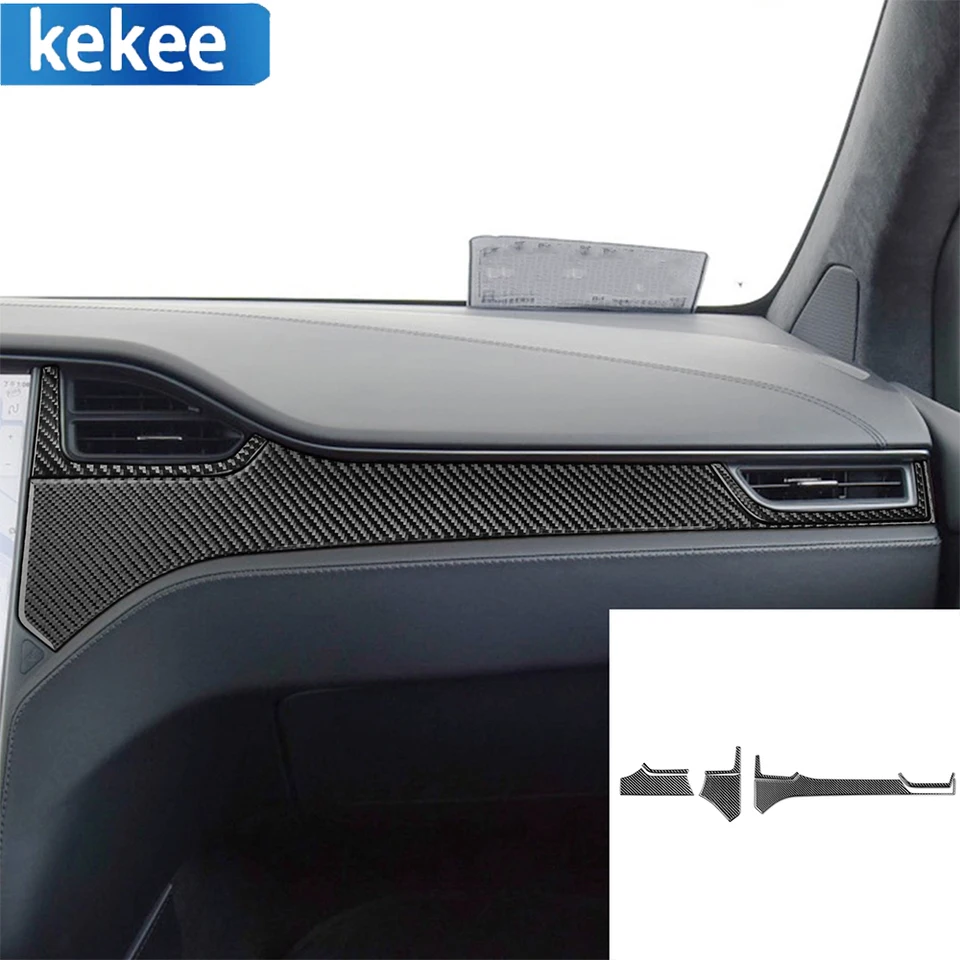 Pre model Tesla Model S 2012-2020 Skutočné uhlíkové vlákno Side Driver Prístroj Air Outlet Panel Rám Automatické interiérové ​​príslušenstvo