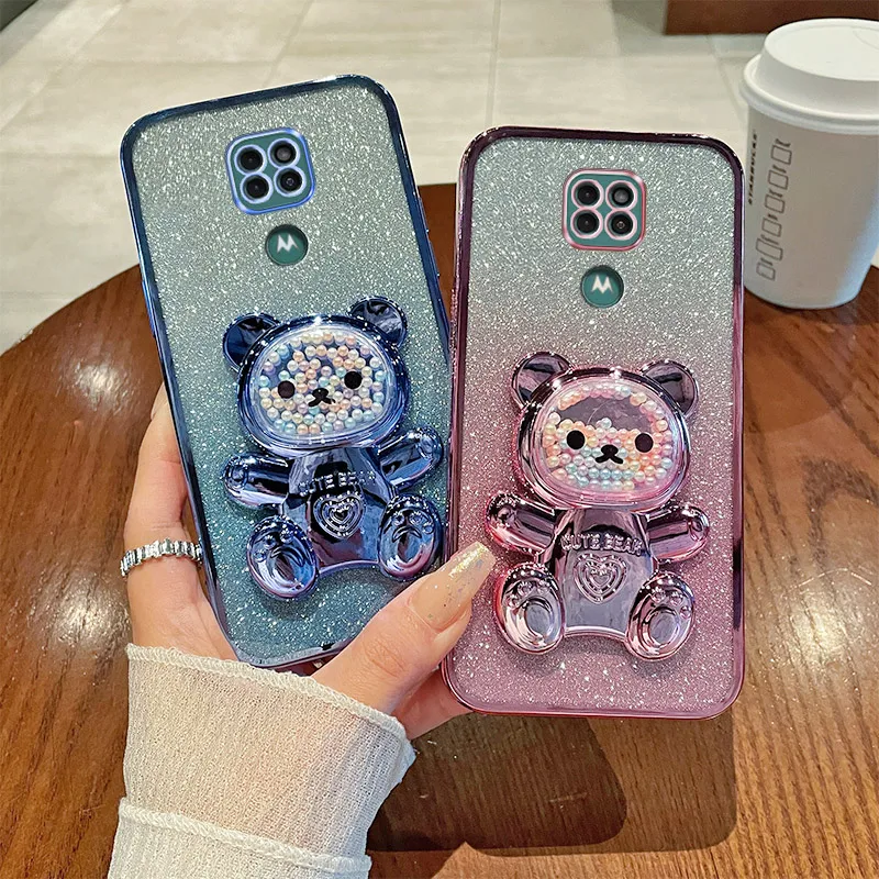 Pre MotoG9 Luxusný gradient trblietky Glitter Platuing Držiteľ telefónu pre telefón Motorola G9 Play G9 Plus Power Silikone zadný kryt Moto 9