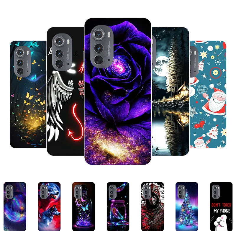 Pre Motorola Moto Edge 2022 Puzdro Silikón Soft Flower Wolf Čierny nárazník pre Moto Edge Gen.3 Edge2022 EdgeGen.3 Zadný kryt