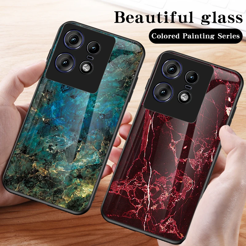 Pre Motorola Moto Edge 50 Pro Case Case Mramor Zrno tvrdé temperované sklo Ochranný zadný kryt pre Moto Edge 50 Fusion Ultra Shell