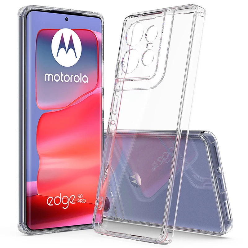 Pre Motorola Moto Edge 50 Pro Case Scoups-odolný priehľadný tvrdý PC Soft TPU Edge Anti-Cratch Cover pre Edge50 Pro