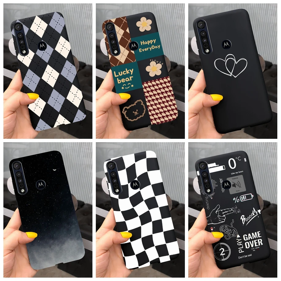 Pre Motorola One Makro Case Fashion Módna čierna silikónová mriežka Karikatúra mäkký kryt pre Moto One Makro 2019 Shock odolný voči nárazu TPU Capa