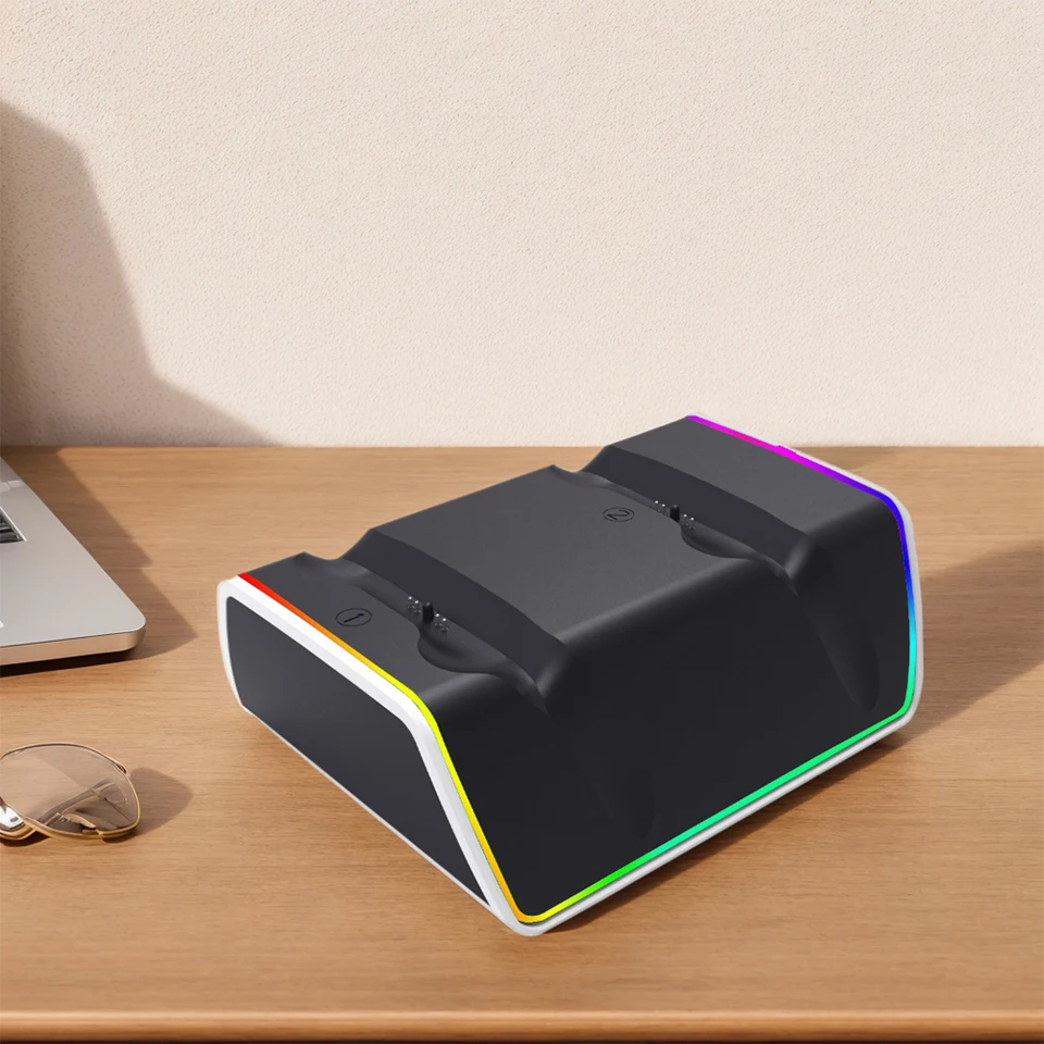 Pre nabíjačku nabíjacej nabíjacej nabíjacej stanice PS5 so svetlom RGB pre nabíjačku bezdrôtového ovládača PlayStation 5